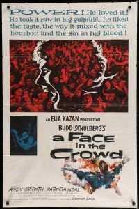 8e281 FACE IN THE CROWD 1sh '57 Andy Griffith took it raw like his bourbon & his sin, Elia Kazan