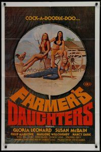 8e287 FARMER'S DAUGHTERS 1sh '73 early Spalding Gray, sexy farmgirl artwork, cock-a-doodle-doo!