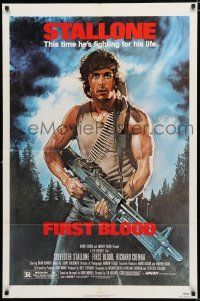 8e301 FIRST BLOOD 1sh '82 artwork of Sylvester Stallone as John Rambo by Drew Struzan!