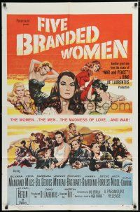 8e303 FIVE BRANDED WOMEN 1sh '60 Silvana Mangano, Vera Miles, Barbara Bel Geddes, Jeanne Moreau!