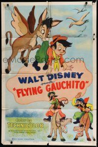 8e310 FLYING GAUCHITO style A 1sh '55 Walt Disney, wacky artwork of boy & winged donkey!