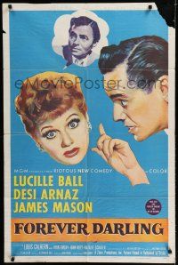 8e316 FOREVER DARLING 1sh '56 art of James Mason, Desi Arnaz & Lucille Ball!