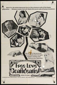 8e323 FREE LOVE CONFIDENTIAL 1sh '67 Yvette Corday, pleasure cults of hippie generation!