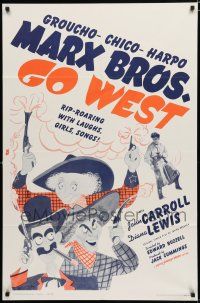 8e360 GO WEST 1sh R62 Hirschfeld art of cowboys Groucho, Chico & Harpo Marx in action!