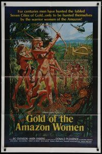 8e364 GOLD OF THE AMAZON WOMEN 1sh '79 sexy Anita Ekberg, Amazons shooting down helicopter w/bows!