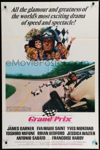 8e370 GRAND PRIX 1sh '67 Formula One race car driver James Garner, art by Terpning!
