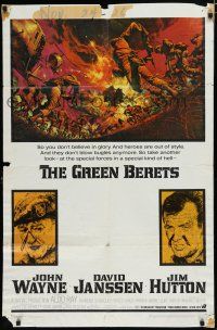 8e379 GREEN BERETS 1sh '68 John Wayne, David Janssen, Jim Hutton, cool Vietnam War art!