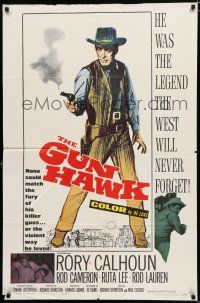 8e382 GUN HAWK 1sh '63 cool art of cowboy Rory Calhoun with smoking gun!