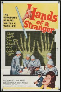 8e391 HANDS OF A STRANGER 1sh '62 cool hand transplant surgery & X-ray image!
