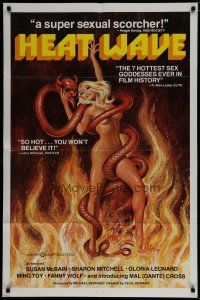 8e407 HEAT WAVE 1sh '77 x-rated, incredible sexy Weston art of naked woman & Devil serpent!