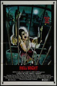8e412 HELL NIGHT 1sh '81 artwork of Linda Blair trying to escape haunted house by Jarvis!