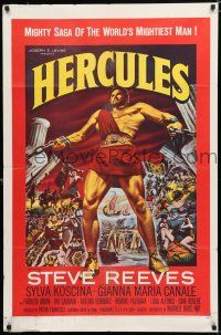 8e415 HERCULES 1sh '59 great artwork of the world's mightiest man Steve Reeves!