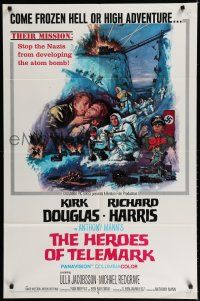 8e417 HEROES OF TELEMARK 1sh '66 Kirk Douglas & Richard Harris stop Nazis from making atom bomb!