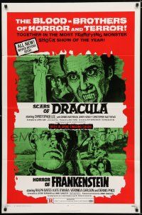 8e429 HORROR OF FRANKENSTEIN/SCARS OF DRACULA 1sh '71 with the blood-brothers of horror & terror!