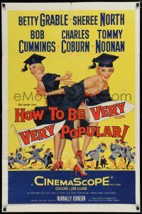 8e434 HOW TO BE VERY, VERY POPULAR 1sh '55 art of sexy students Betty Grable & Sheree North!