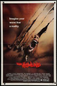 8e437 HOWLING 1sh '81 Joe Dante, cool image of screaming female attacked by werewolf!