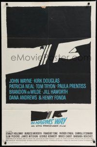 8e445 IN HARM'S WAY 1sh '65 Otto Preminger, classic Saul Bass pointing hand artwork!