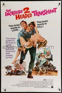 8e448 INCREDIBLE 2 HEADED TRANSPLANT 1sh '71 one brain wants to love, the other wants to kill!