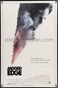 8e460 JAGGED EDGE 1sh '85 great close up image of Glenn Close & Jeff Bridges!