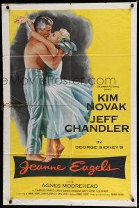 8e467 JEANNE EAGELS 1sh '57 best romantic artwork of Kim Novak & Jeff Chandler kissing!
