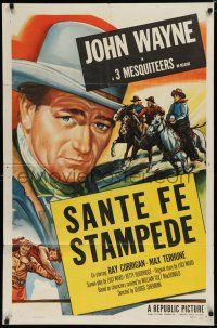 8e468 JOHN WAYNE 1sh 1953 great image of The Duke, Santa Fe Stampede!