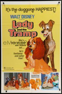 8e487 LADY & THE TRAMP 1sh R72 Walt Disney romantic canine dog classic cartoon!