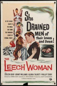 8e500 LEECH WOMAN 1sh '60 deadly female vampire drained love & life from every man she trapped!