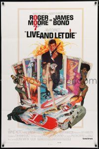 8e518 LIVE & LET DIE east hemi 1sh '73 art of Roger Moore as James Bond by Robert McGinnis!