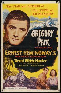 8e535 MACOMBER AFFAIR 1sh R52 Gregory Peck, Joan Bennett, Hemingway, Great White Hunter!