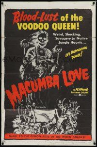 8e536 MACUMBA LOVE 1sh '60 June Wilkinson, cool horror art, blood-lust of the voodoo queen!