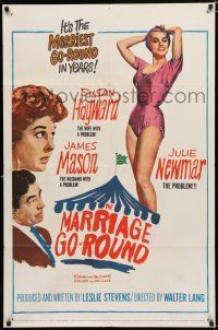 8e555 MARRIAGE-GO-ROUND 1sh '60 Julie Newmar wants to borrow Susan Hayward's husband James Mason!