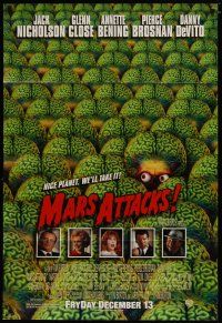 8e556 MARS ATTACKS! advance 1sh '96 directed by Tim Burton, great image of many alien brains!