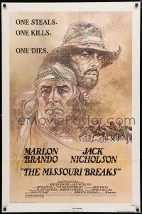 8e577 MISSOURI BREAKS 1sh '76 art of Marlon Brando & Jack Nicholson by Bob Peak!