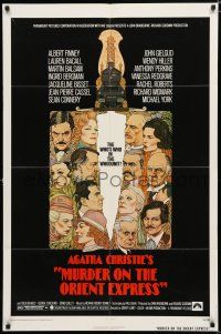 8e595 MURDER ON THE ORIENT EXPRESS 1sh '74 Agatha Christie, great art of cast by Richard Amsel!