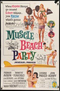 8e597 MUSCLE BEACH PARTY 1sh '64 Frankie & Annette, 10,000 biceps & 5,000 bikinis!