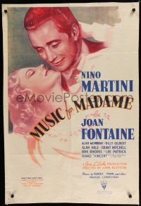 8e598 MUSIC FOR MADAME 1sh '37 wonderful romantic art of Joan Fontaine & Nino Martini!