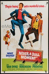 8e607 NEVER A DULL MOMENT style A 1sh '68 Disney, art of wacky Dick Van Dyke, Edward G. Robinson!