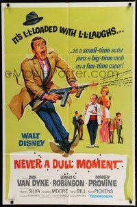 8e608 NEVER A DULL MOMENT style B 1sh '68 Disney, Dick Van Dyke w/ gun, Edward G. Robinson!
