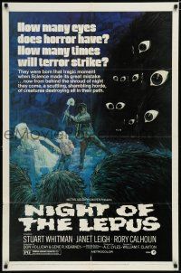 8e616 NIGHT OF THE LEPUS 1sh '72 cool monster art, how many eyes does horror have!