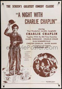 8e618 NIGHT WITH CHARLIE CHAPLIN 1sh '50s cool art and images of the legendary comedic actor!