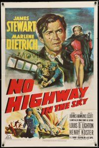 8e620 NO HIGHWAY IN THE SKY 1sh '51 art of James Stewart being restrained, sexy Marlene Dietrich!