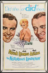 8e626 NOTORIOUS LANDLADY 1sh '62 art of sexy Kim Novak between Jack Lemmon & Fred Astaire!