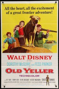 8e637 OLD YELLER 1sh R65 Dorothy McGuire, Fess Parker, art of Walt Disney's most classic canine!