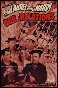 8e646 OUR RELATIONS 1sh R48 great images of Stan Laurel & Oliver Hardy!