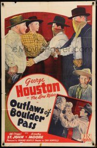 8e648 OUTLAWS OF BOULDER PASS 1sh '42 cool artwork of bandits & George Houston!