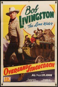 8e651 OVERLAND STAGECOACH 1sh '42 Bob Livingston as the Lone Rider, Fuzzy St. John