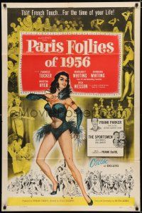 8e655 PARIS FOLLIES OF 1956 1sh '56 great artwork of super sexy French showgirl!