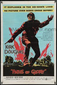 8e658 PATHS OF GLORY 1sh '58 Stanley Kubrick, great artwork of Kirk Douglas in WWI!