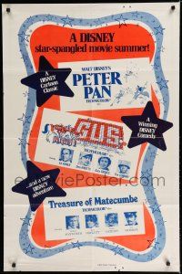 8e665 PETER PAN/GUS/TREASURE OF MATECUMBE 1sh '70s Walt Disney triple-feature!