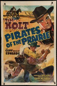 8e669 PIRATES OF THE PRAIRIE style A 1sh '42 cool artwork of fighting cowboy Tim Holt!
